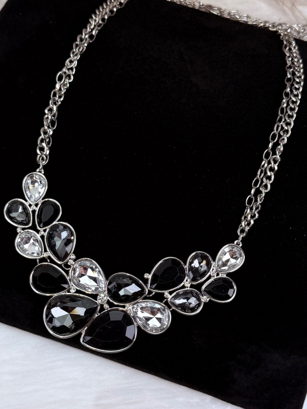 Elegant Black and Silvertone Bling Statement Necklace